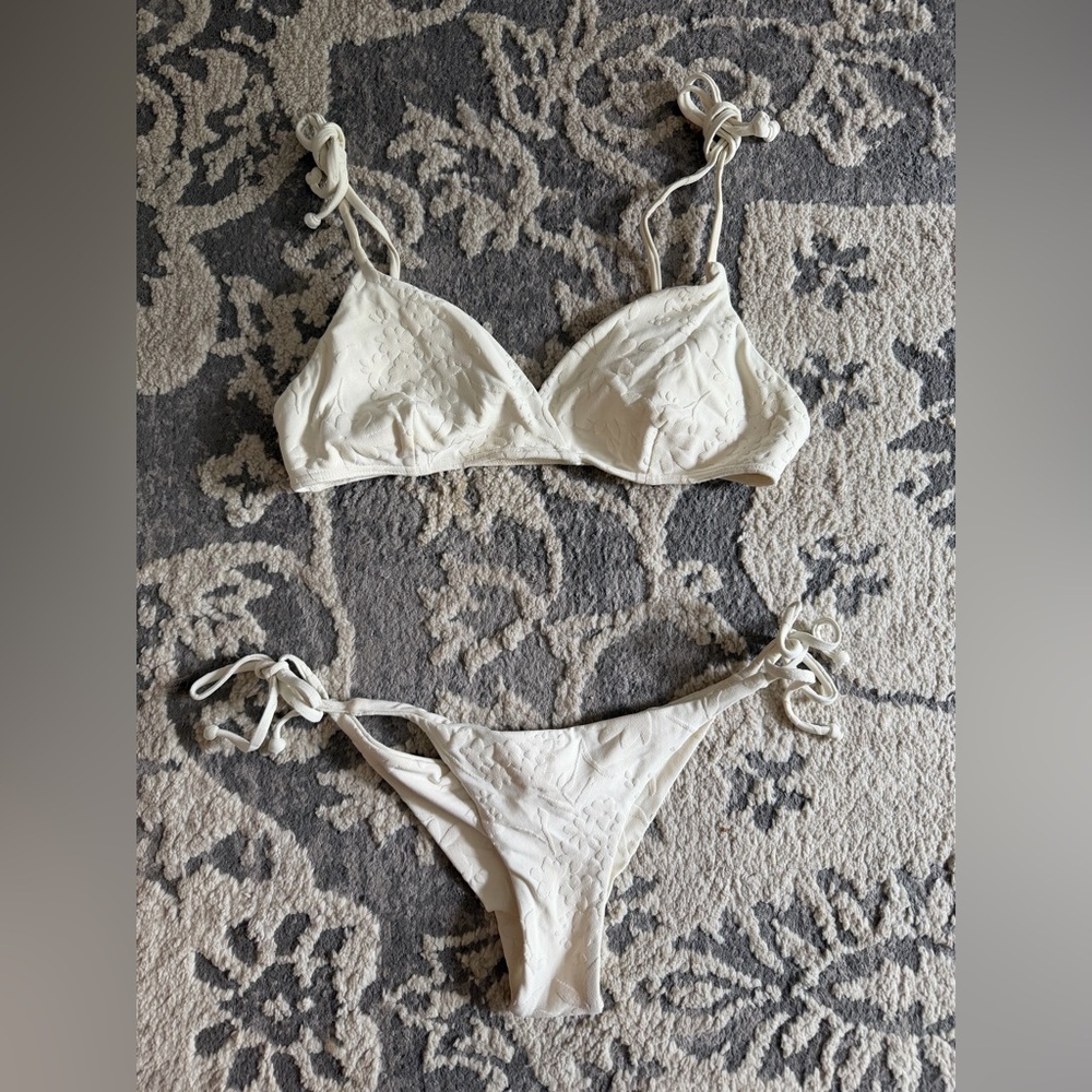 Billabong White Embossed Triangle Tie-Side Bikini